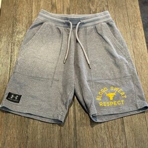 Under Armour Project Rock gray  Shorts Blood Sweat Respect Mens Size M